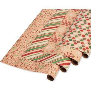 Vintage Kraft Christmas Wrapping Paper Rolls, Red, Green and Brown Kraft Holiday